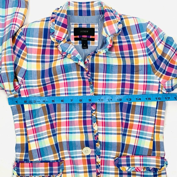 J Crew Women Size 2 Regent Blazer Pastel Plaid Ruffle Lined One Button Preppy - Picture 10 of 15